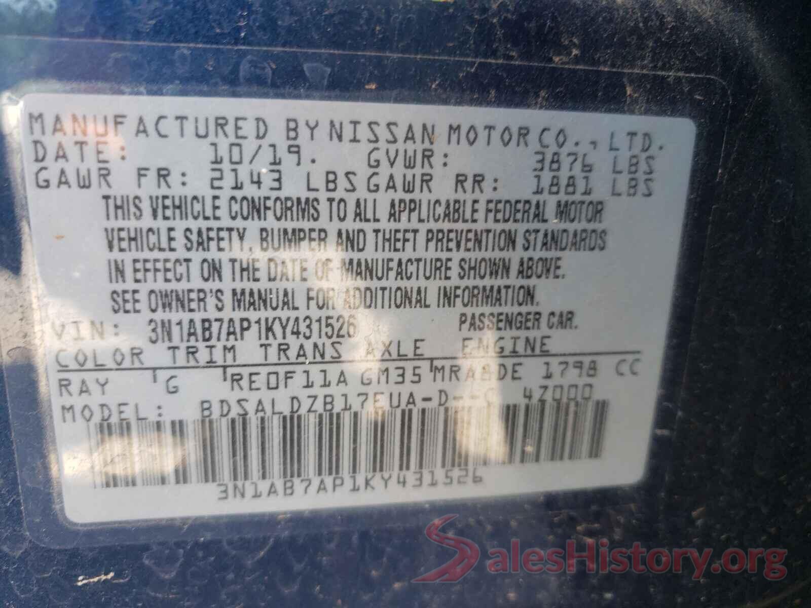 3N1AB7AP1KY431526 2019 NISSAN SENTRA