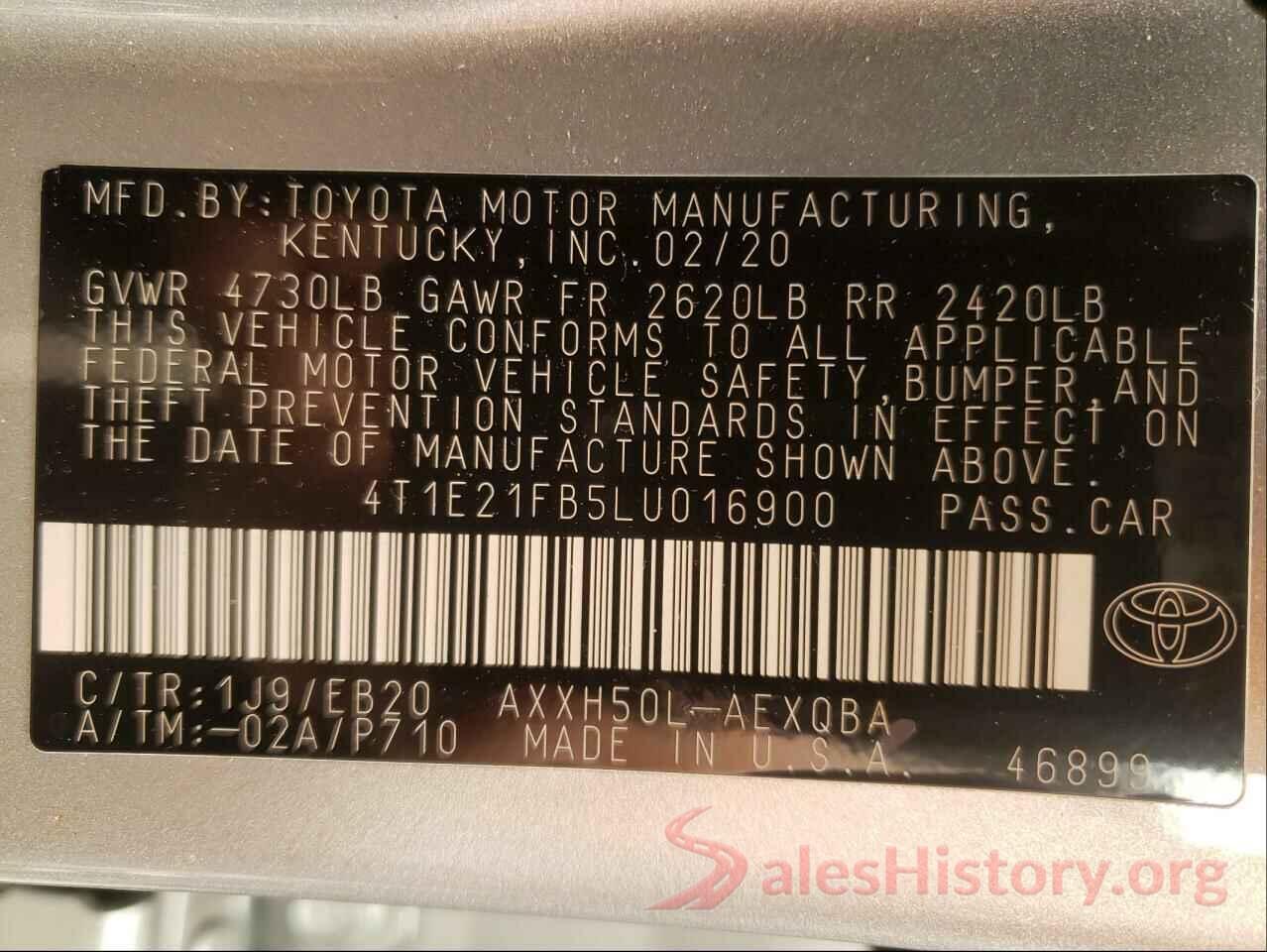 4T1E21FB5LU016900 2020 TOYOTA AVALON