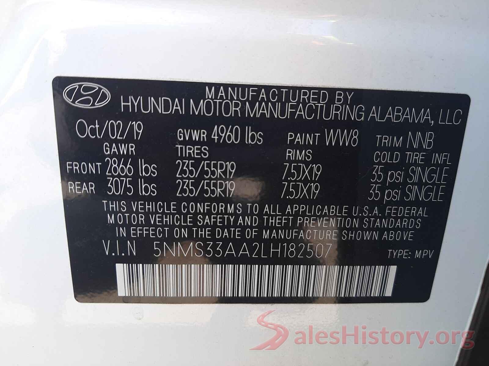 5NMS33AA2LH182507 2020 HYUNDAI SANTA FE