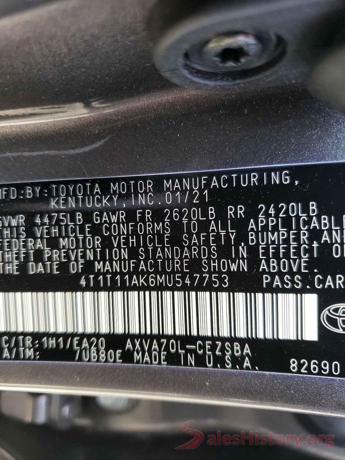 4T1T11AK6MU547753 2021 TOYOTA CAMRY