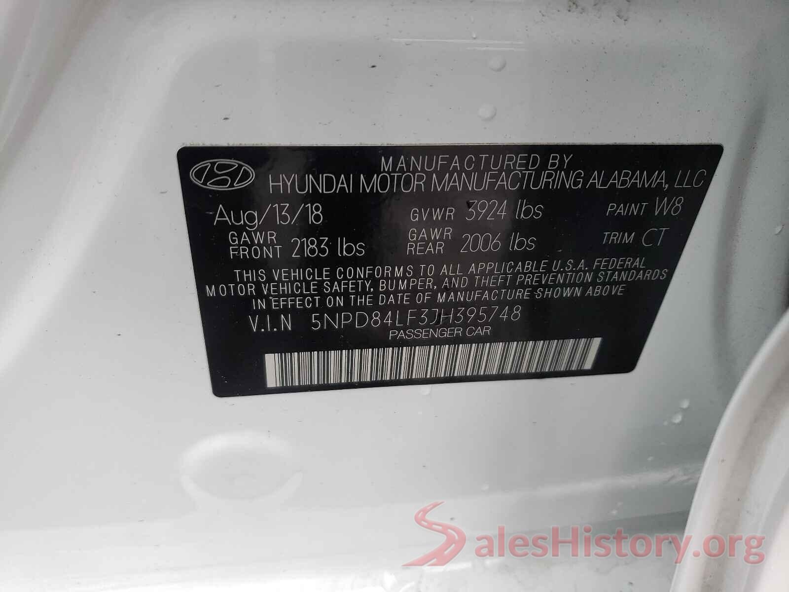 5NPD84LF3JH395748 2018 HYUNDAI ELANTRA