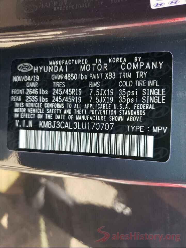 KM8J3CAL3LU170707 2020 HYUNDAI TUCSON