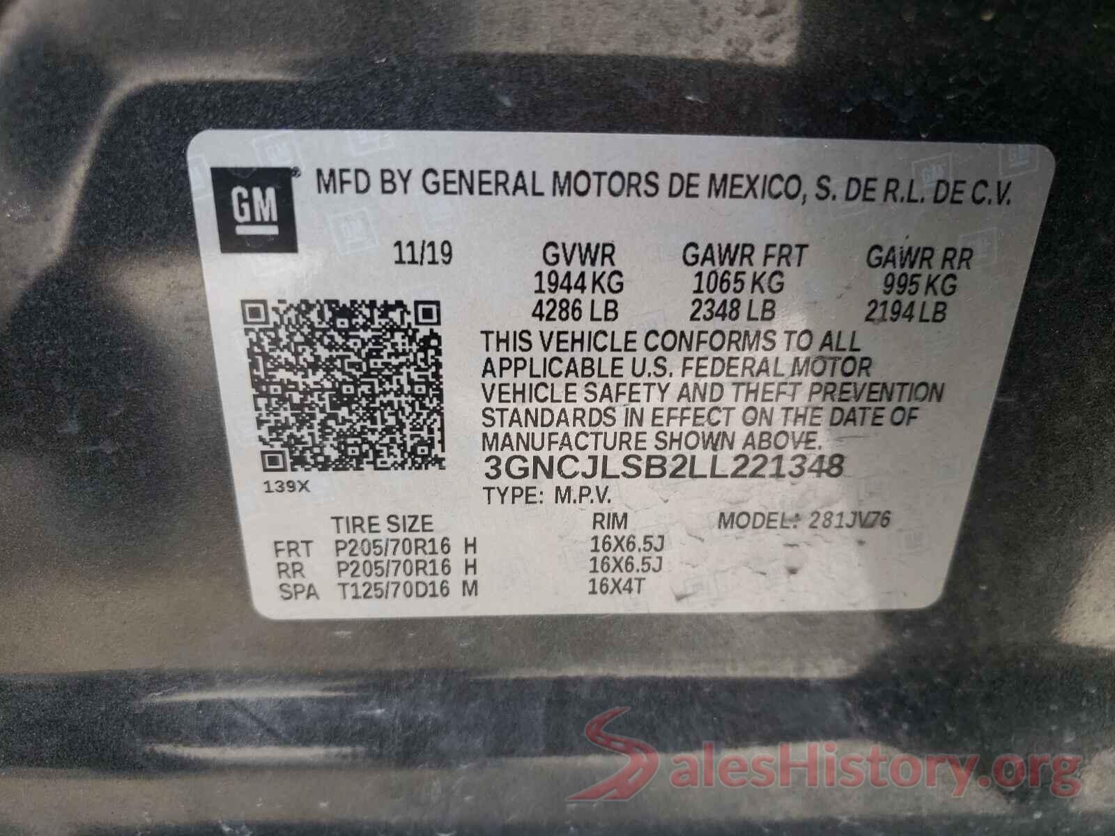 3GNCJLSB2LL221348 2020 CHEVROLET TRAX