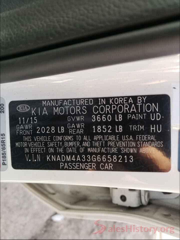 KNADM4A33G6658213 2016 KIA RIO