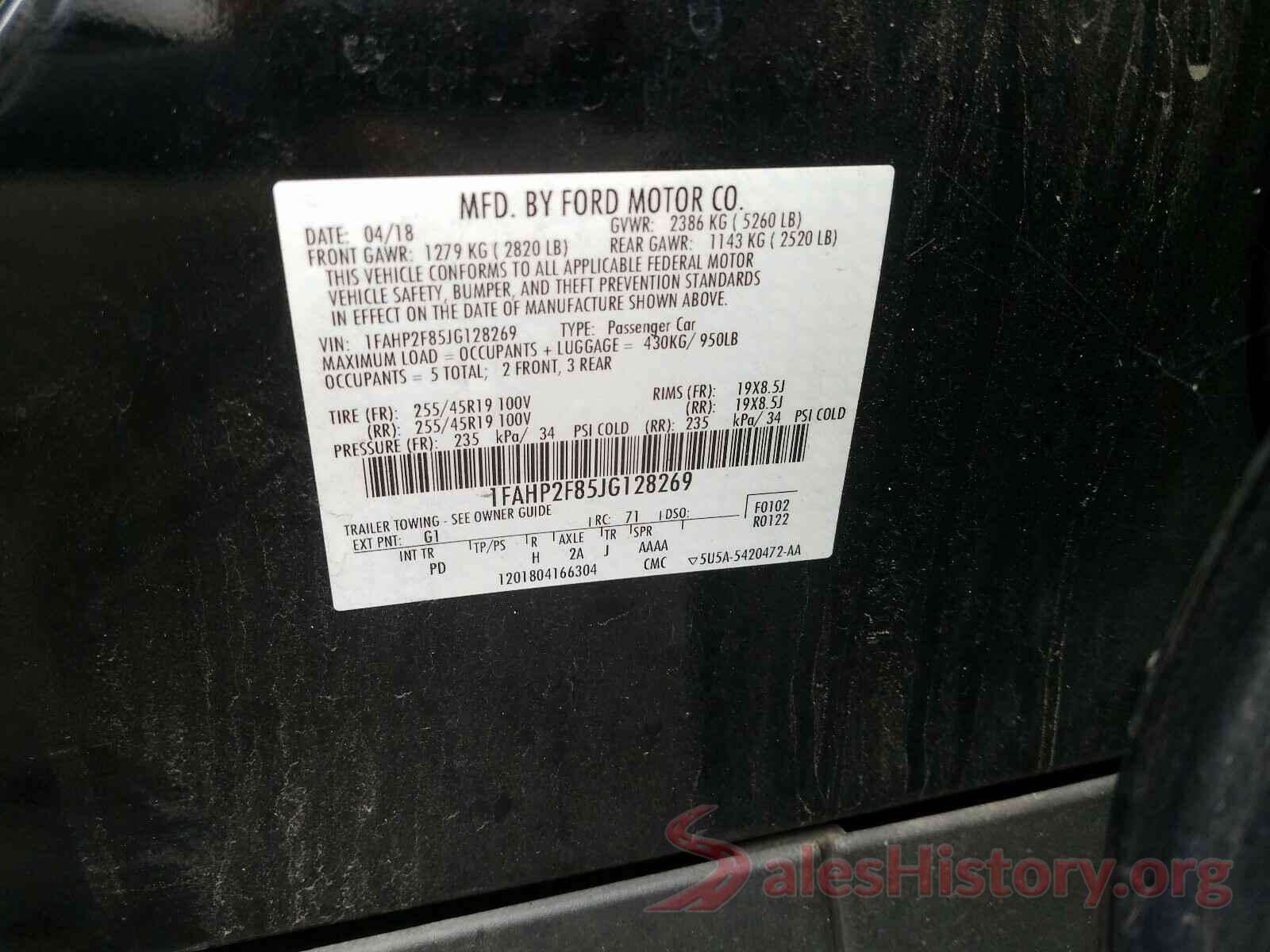 1FAHP2F85JG128269 2018 FORD TAURUS