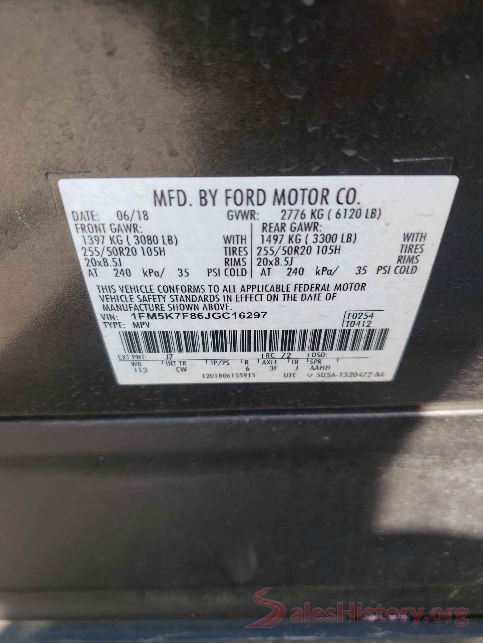 1FM5K7F86JGC16297 2018 FORD EXPLORER