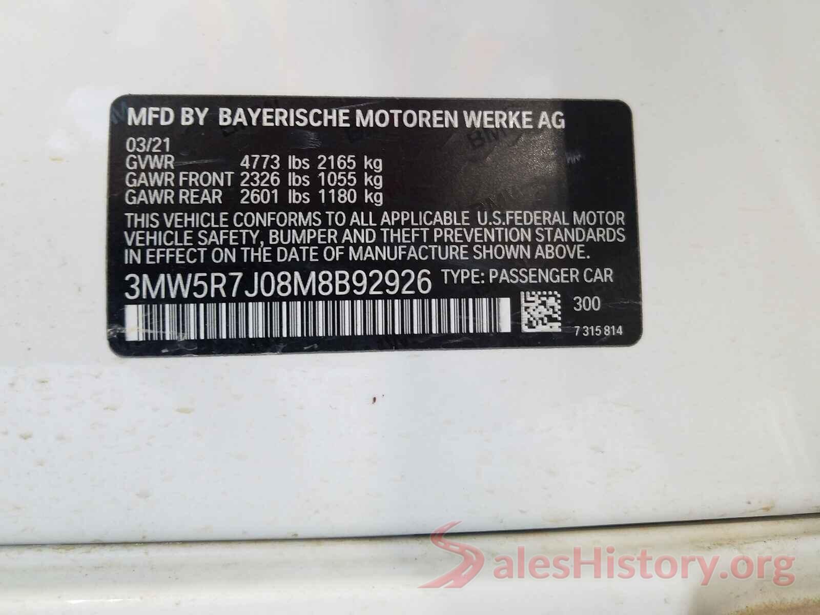 3MW5R7J08M8B92926 2021 BMW 3 SERIES