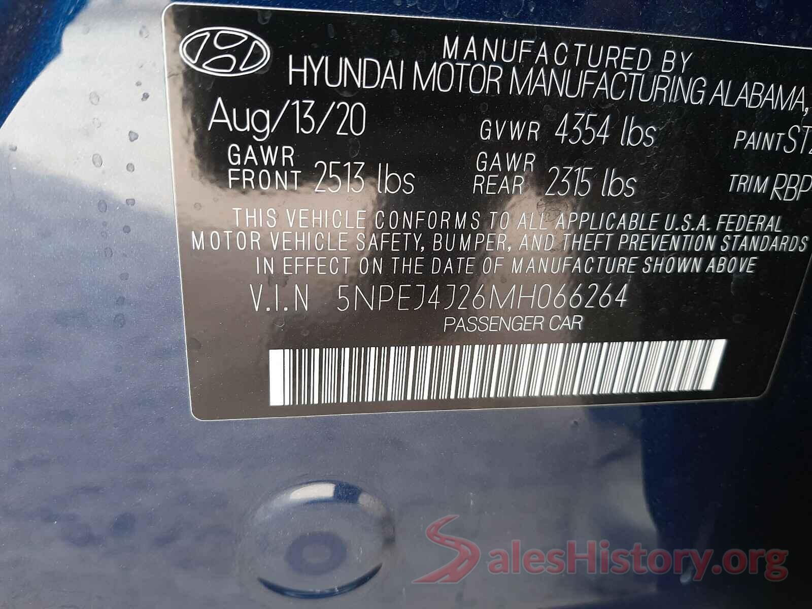 5NPEJ4J26MH066264 2021 HYUNDAI SONATA