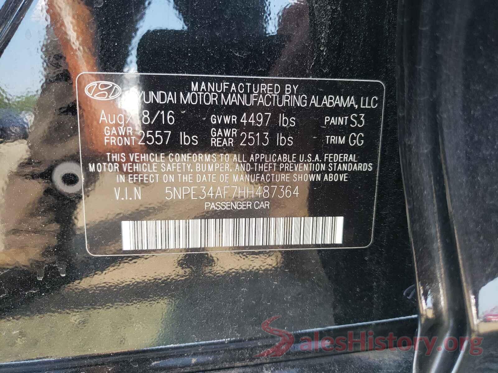 5NPE34AF7HH487364 2017 HYUNDAI SONATA