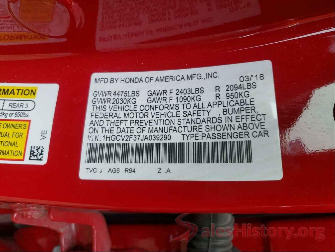 1HGCV2F37JA039290 2018 HONDA ACCORD