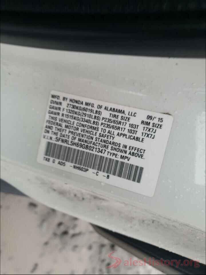 5FNRL5H69GB021347 2016 HONDA ODYSSEY