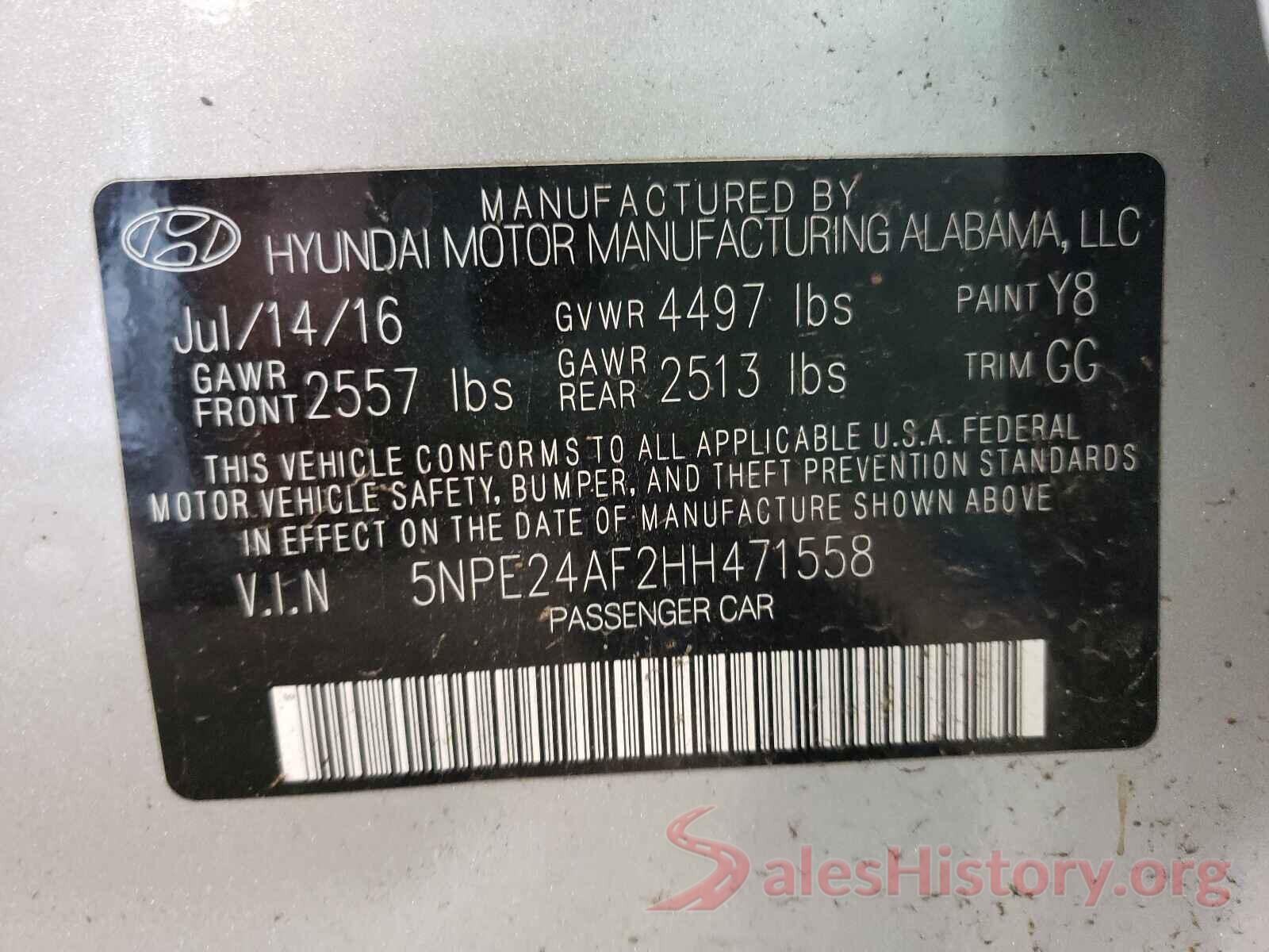 5NPE24AF2HH471558 2017 HYUNDAI SONATA