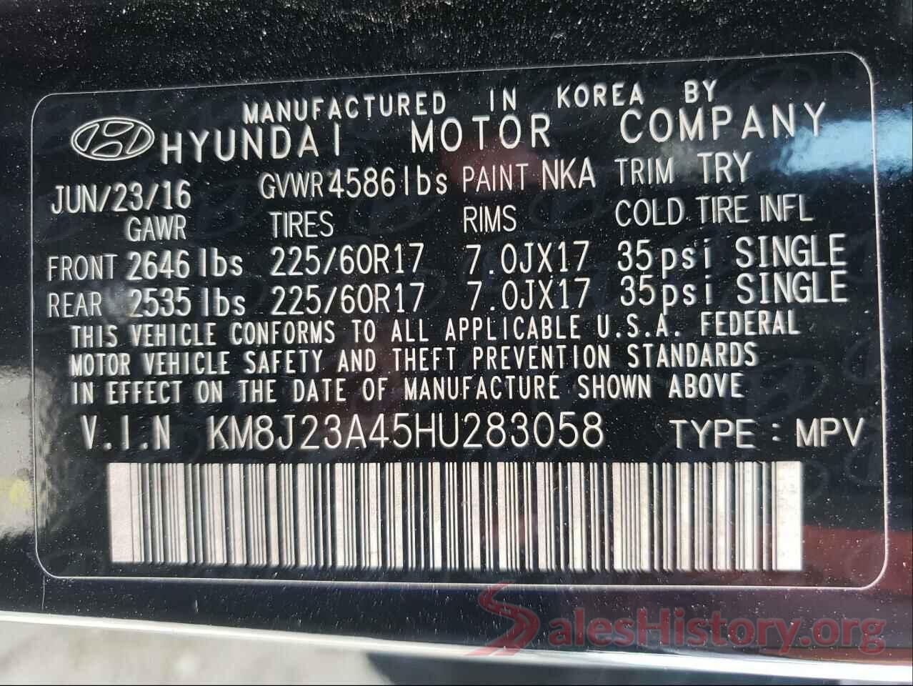 KM8J23A45HU283058 2017 HYUNDAI TUCSON