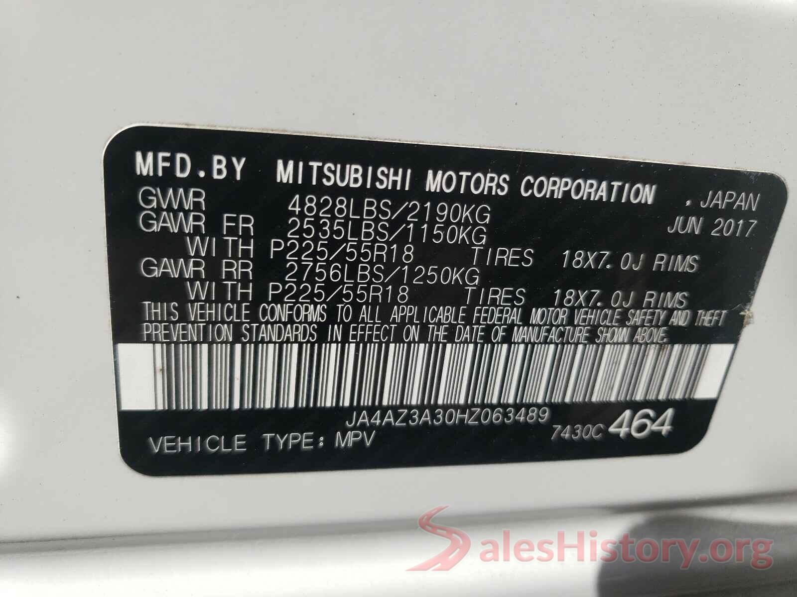 JA4AZ3A30HZ063489 2017 MITSUBISHI OUTLANDER