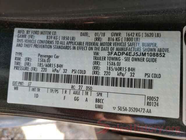 3FADP4EJ5JM108852 2018 FORD FIESTA