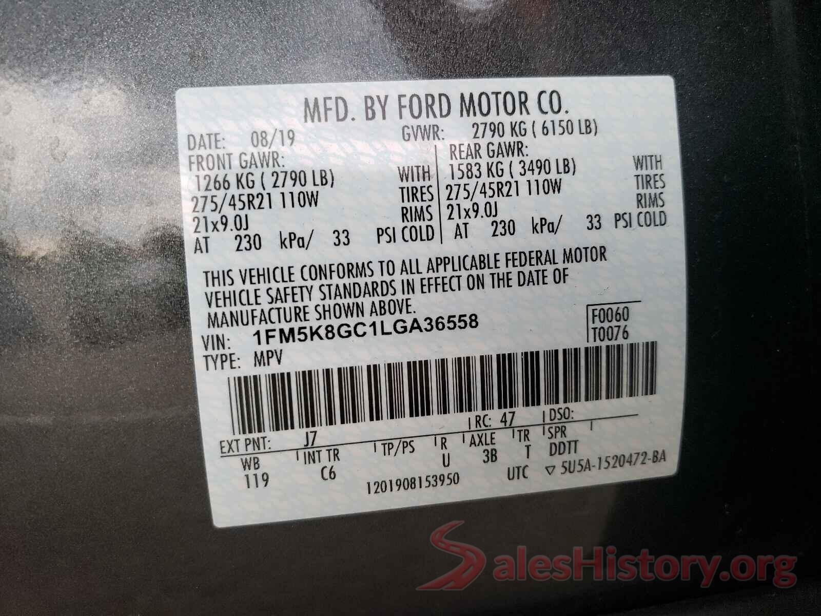 1FM5K8GC1LGA36558 2020 FORD EXPLORER