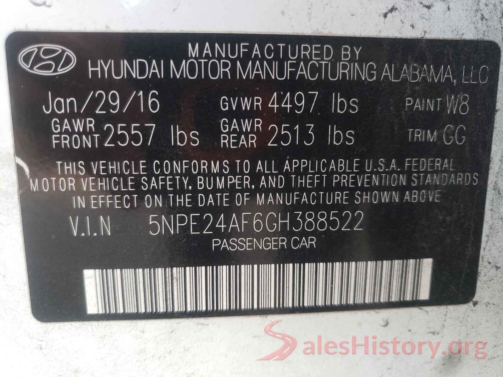 5NPE24AF6GH388522 2016 HYUNDAI SONATA