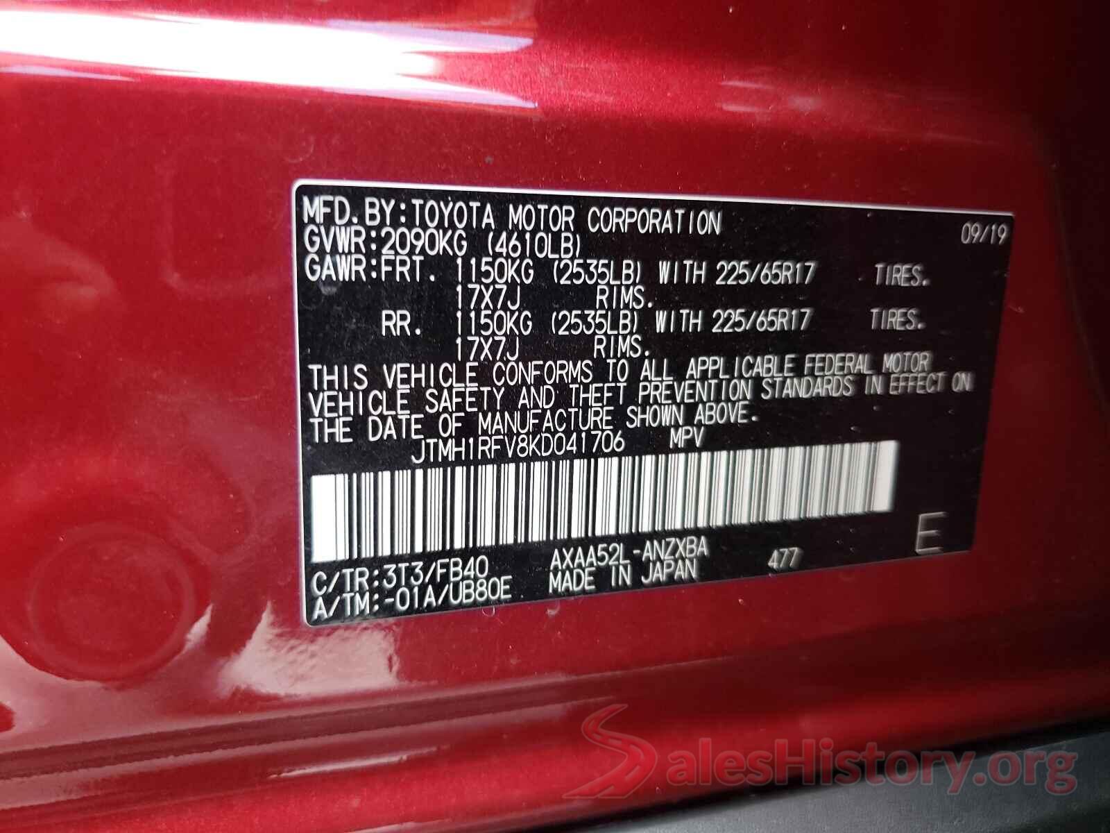 JTMH1RFV8KD041706 2019 TOYOTA RAV4