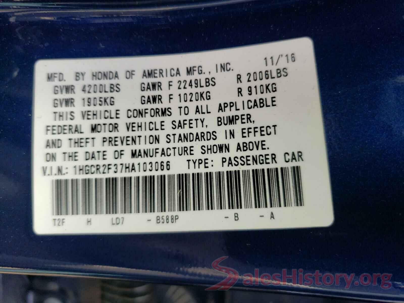 1HGCR2F37HA103066 2017 HONDA ACCORD