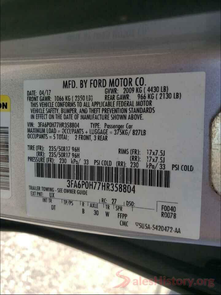 3FA6P0H77HR358804 2017 FORD FUSION