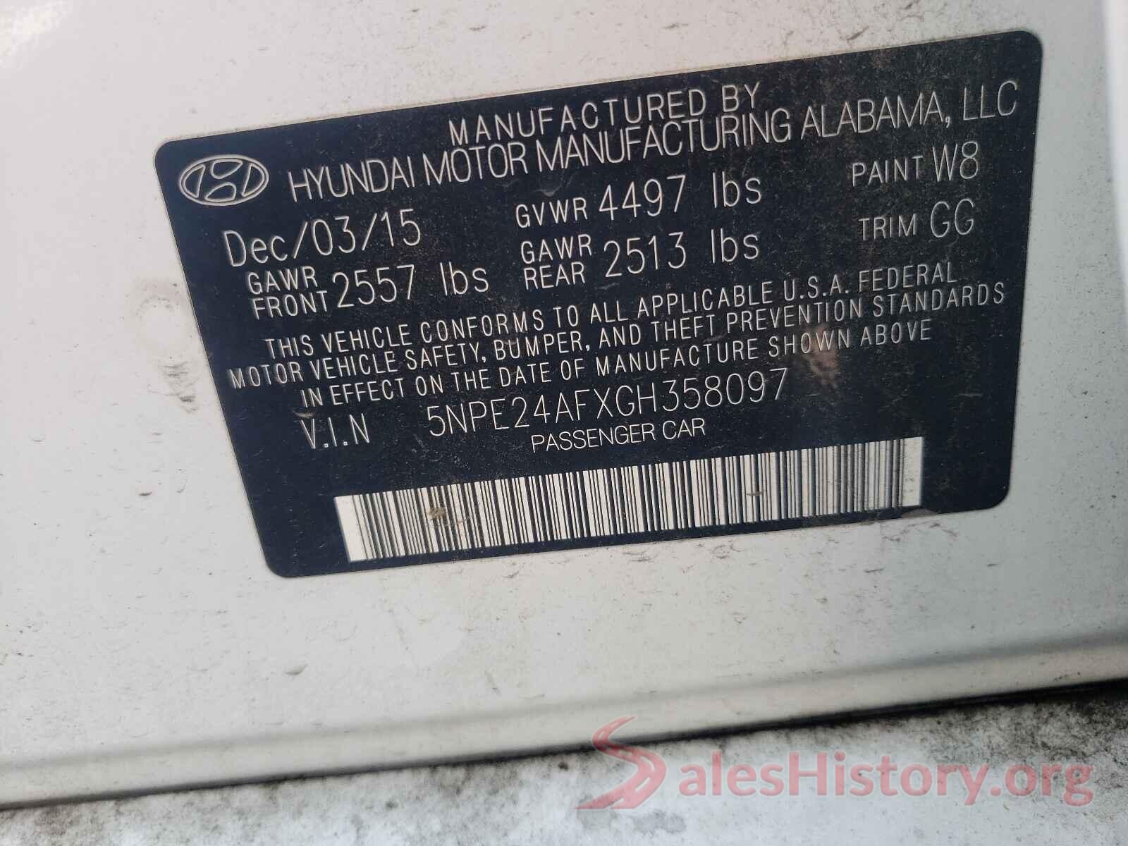 5NPE24AFXGH358097 2016 HYUNDAI SONATA