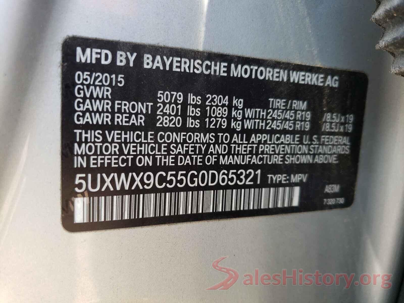 5UXWX9C55G0D65321 2016 BMW X3