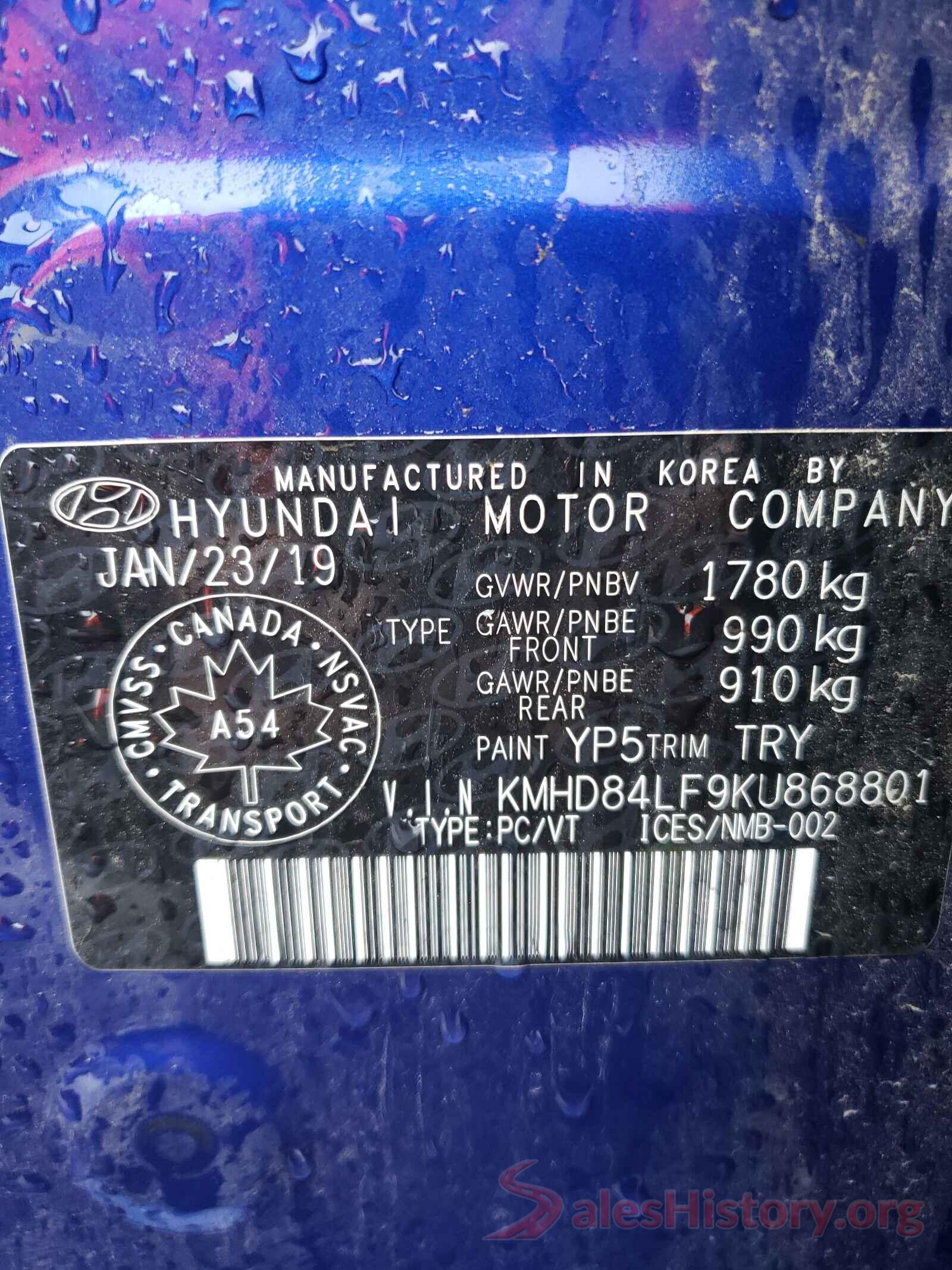 KMHD84LF9KU868801 2019 HYUNDAI ELANTRA