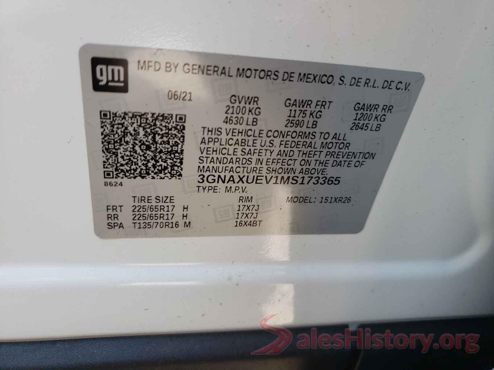 3GNAXUEV1MS173365 2021 CHEVROLET EQUINOX