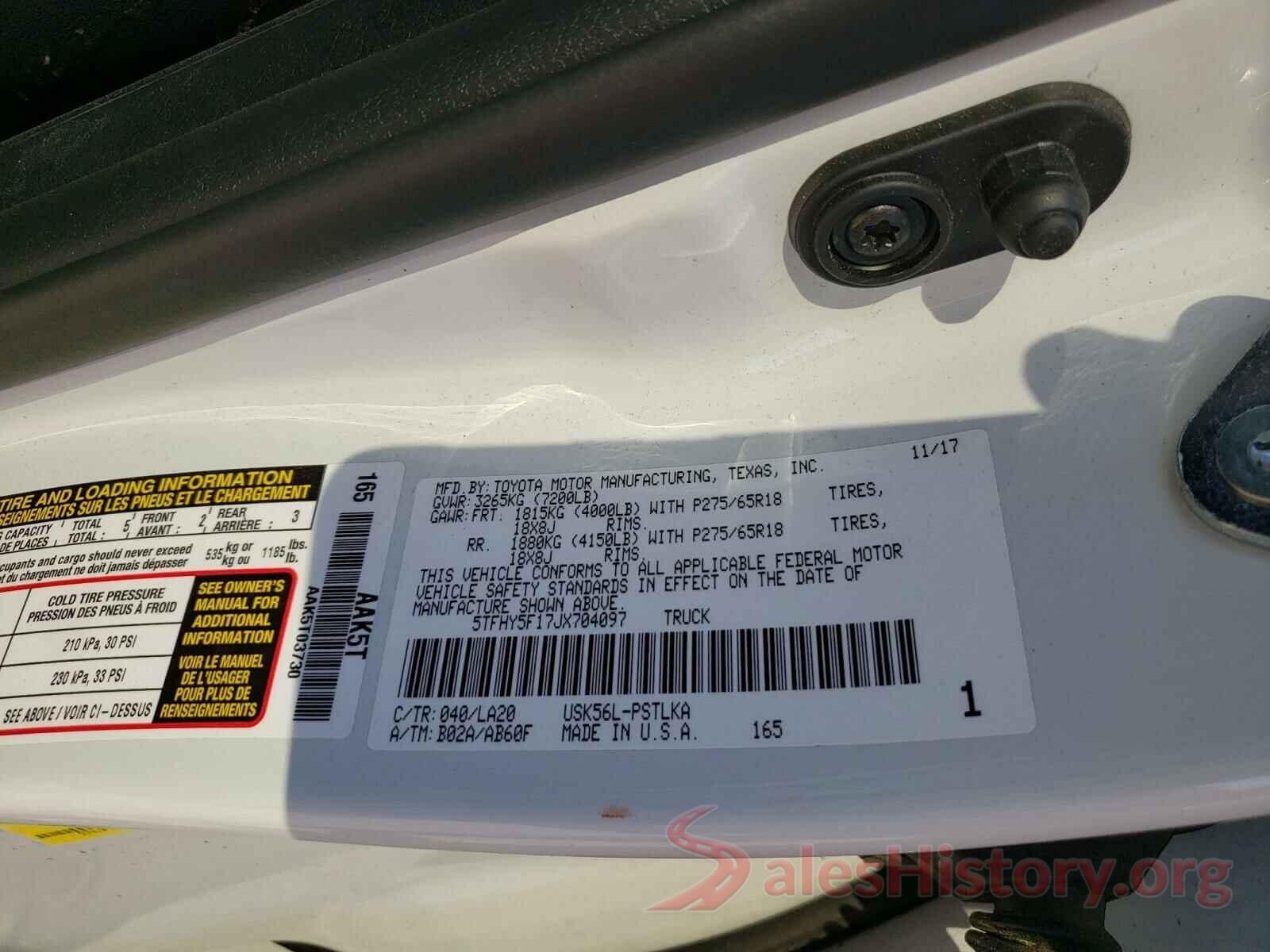 5TFHY5F17JX704097 2018 TOYOTA TUNDRA