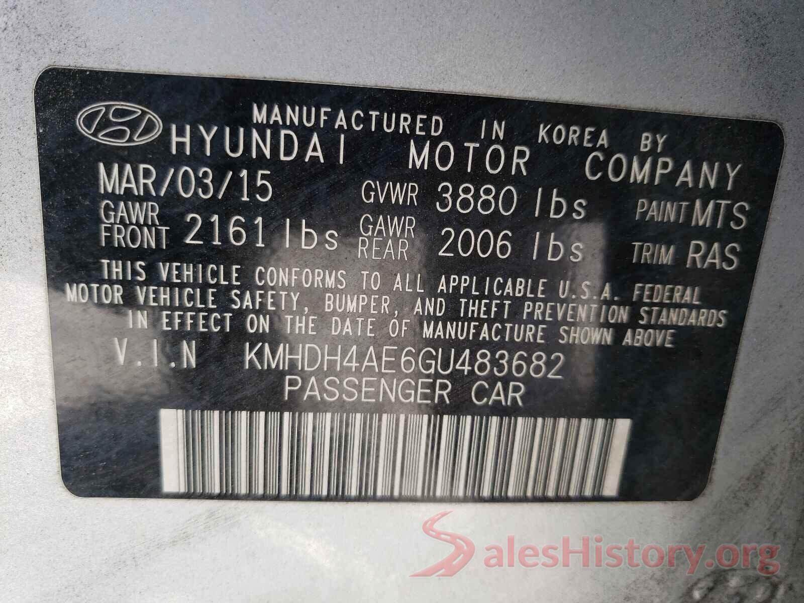 KMHDH4AE6GU483682 2016 HYUNDAI ELANTRA