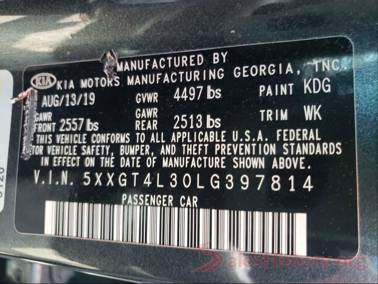 5XXGT4L30LG397814 2020 KIA OPTIMA