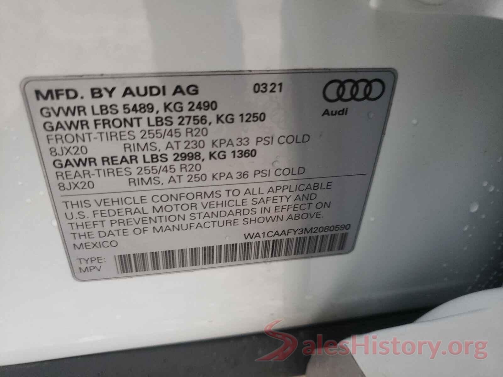 WA1CAAFY3M2080590 2021 AUDI Q5