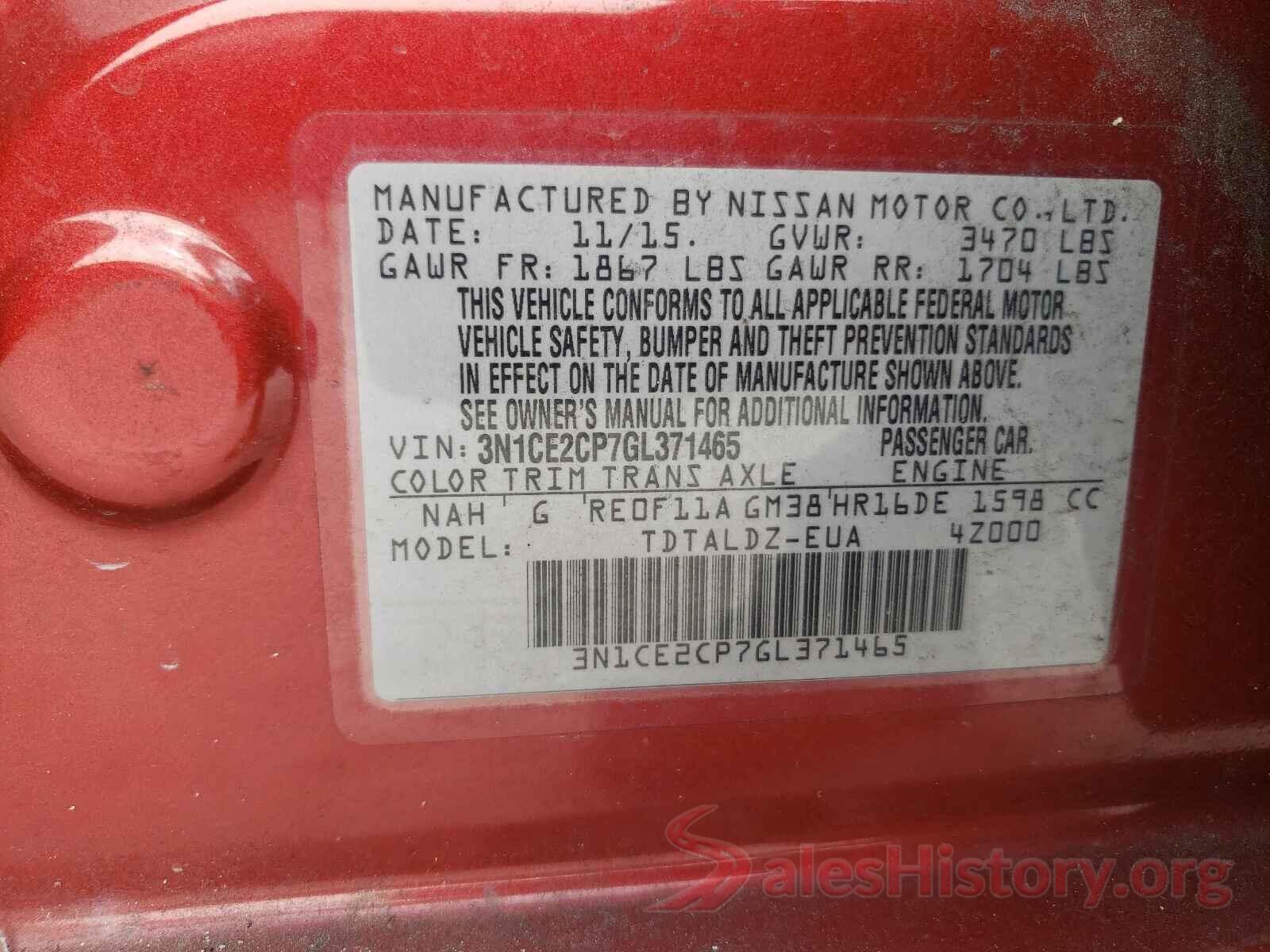 3N1CE2CP7GL371465 2016 NISSAN VERSA