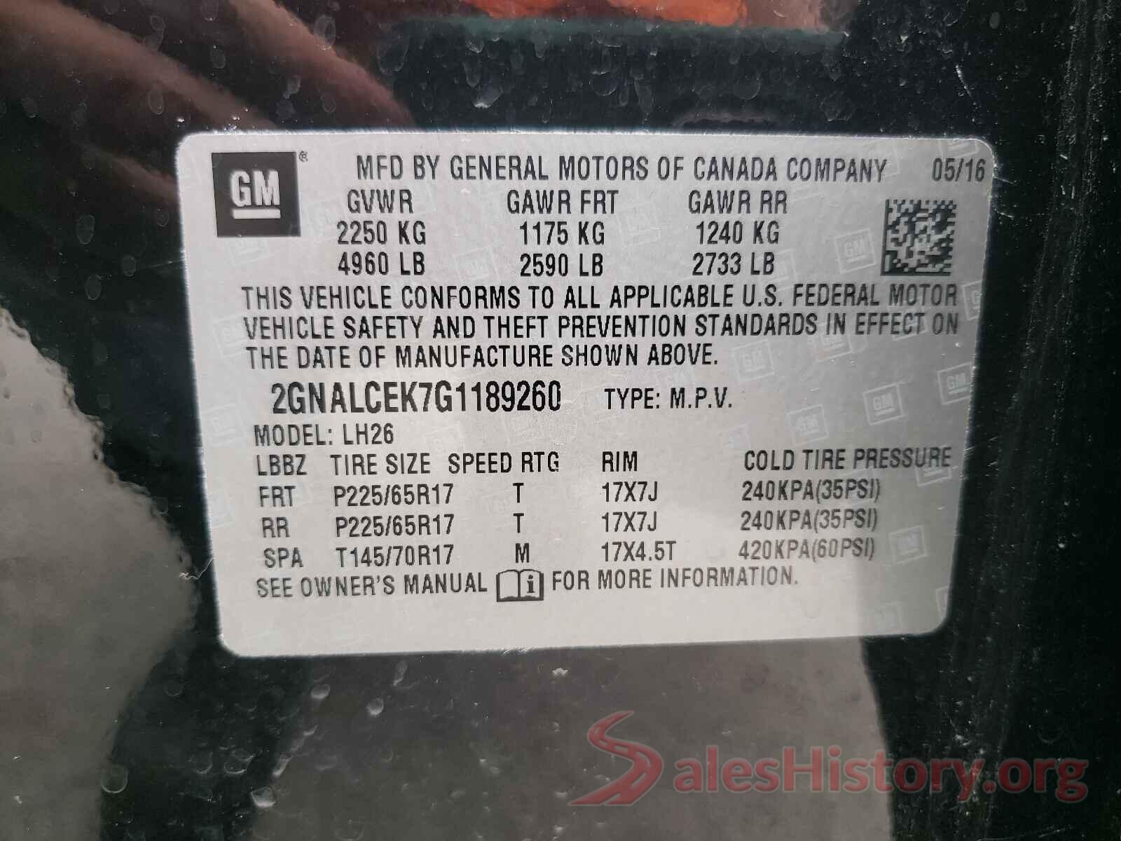 2GNALCEK7G1189260 2016 CHEVROLET EQUINOX