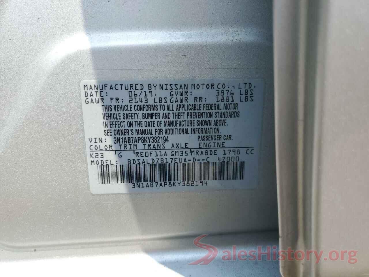 3N1AB7AP8KY382194 2019 NISSAN SENTRA