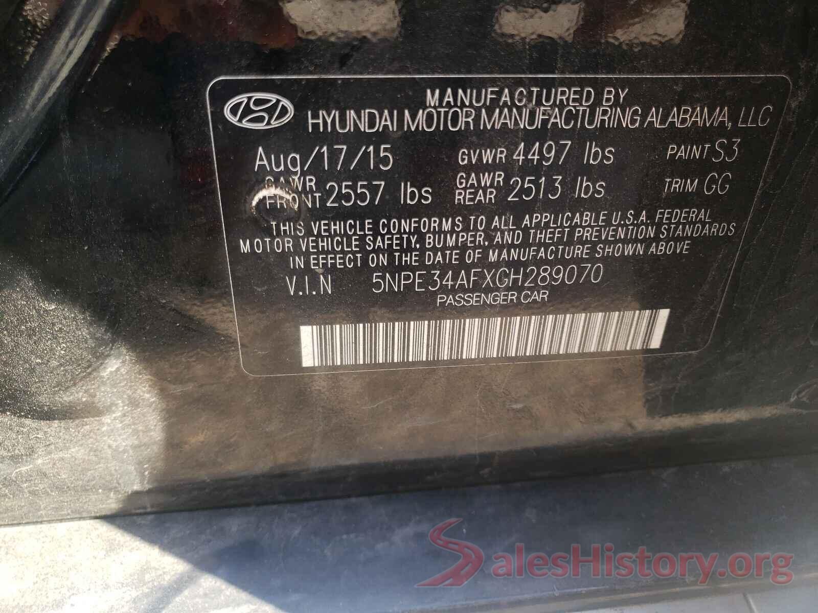 5NPE34AFXGH289070 2016 HYUNDAI SONATA