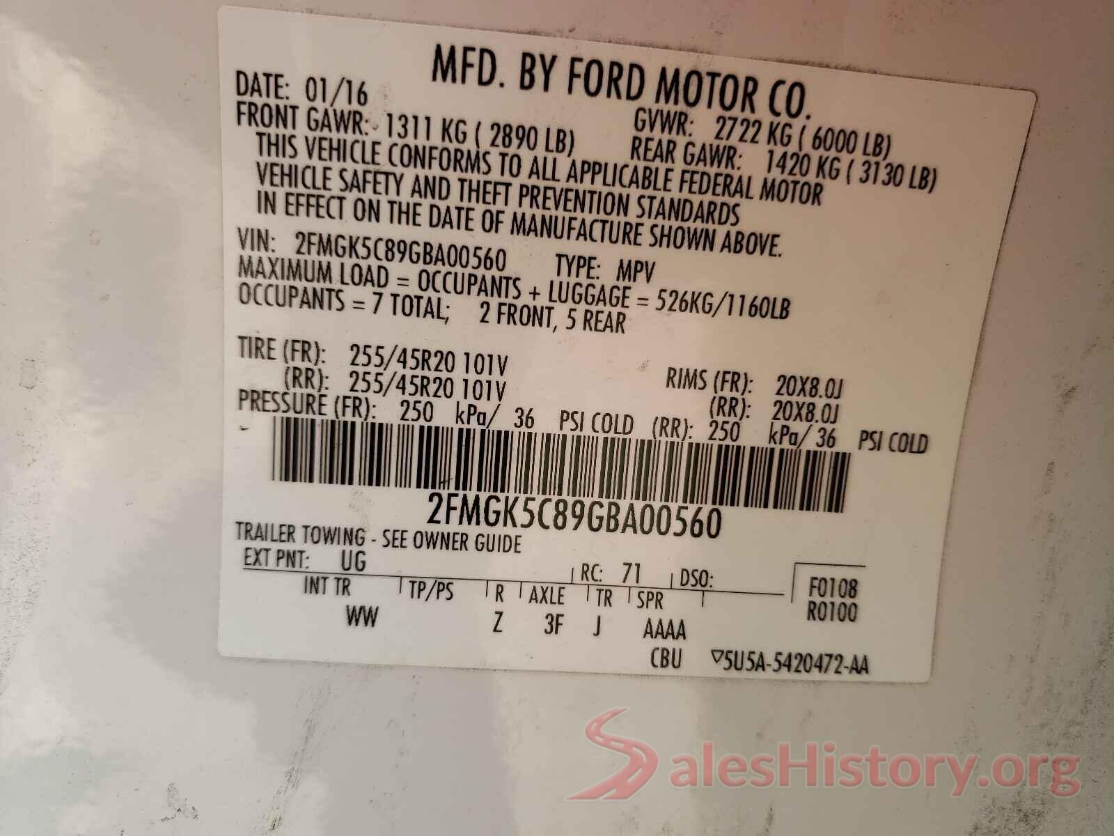 2FMGK5C89GBA00560 2016 FORD FLEX