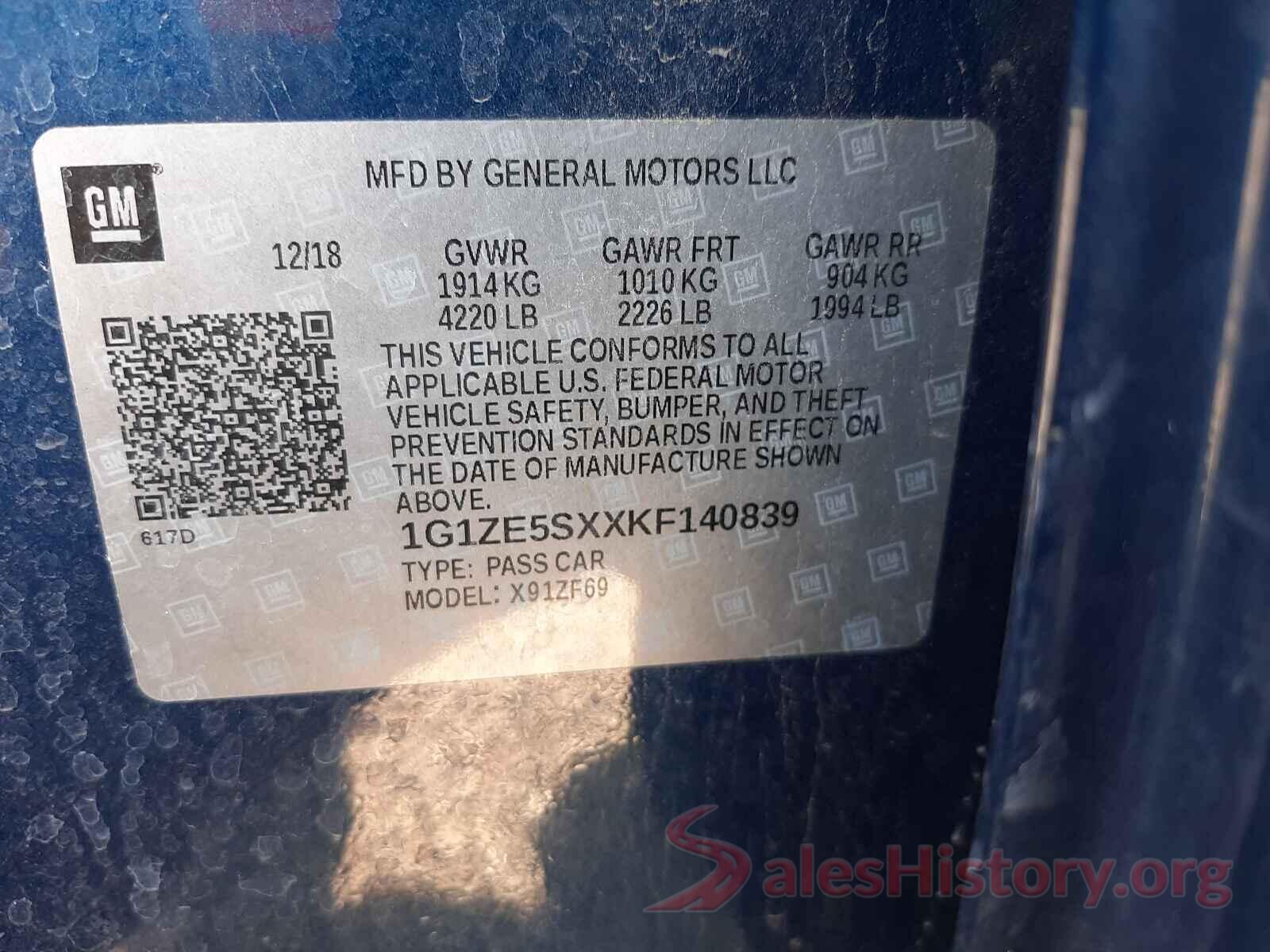 1G1ZE5SXXKF140839 2019 CHEVROLET MALIBU