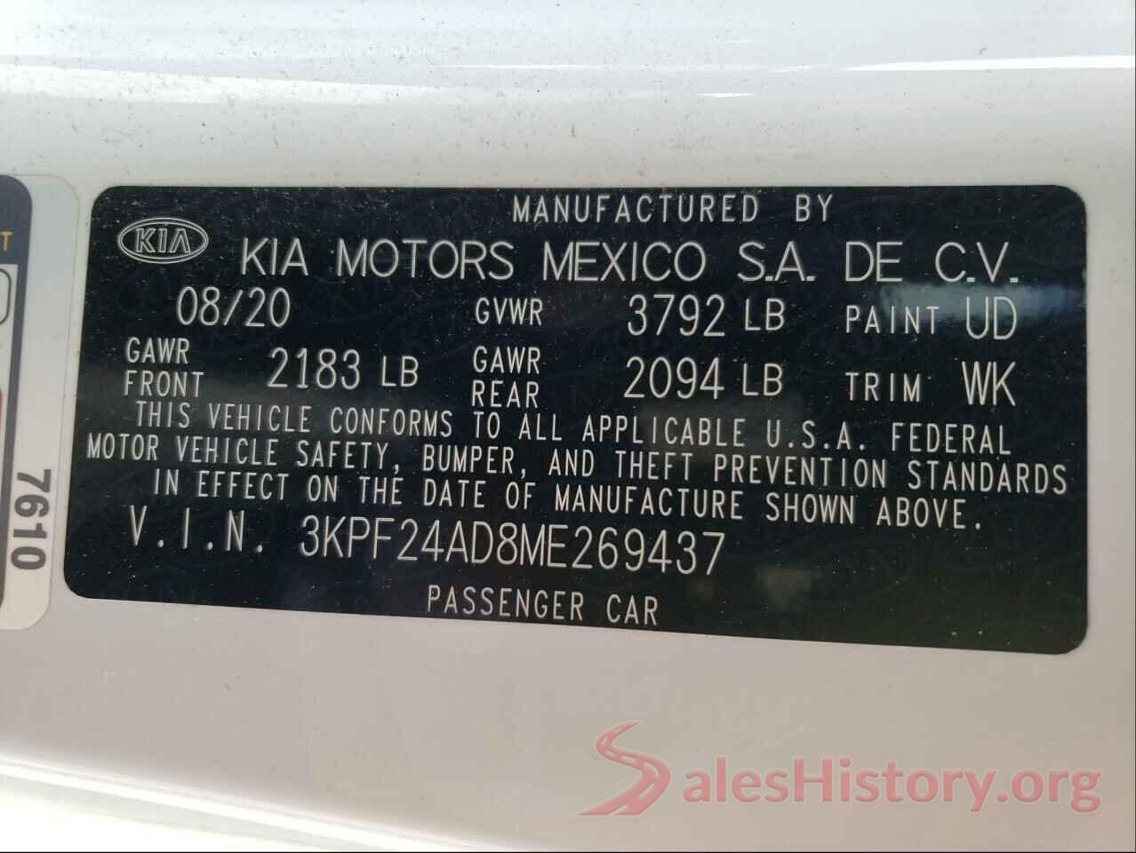 3KPF24AD8ME269437 2021 KIA FORTE