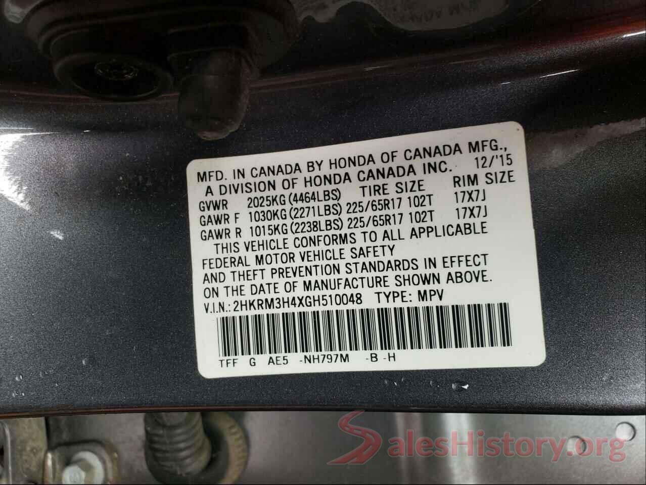 2HKRM3H4XGH510048 2016 HONDA CRV