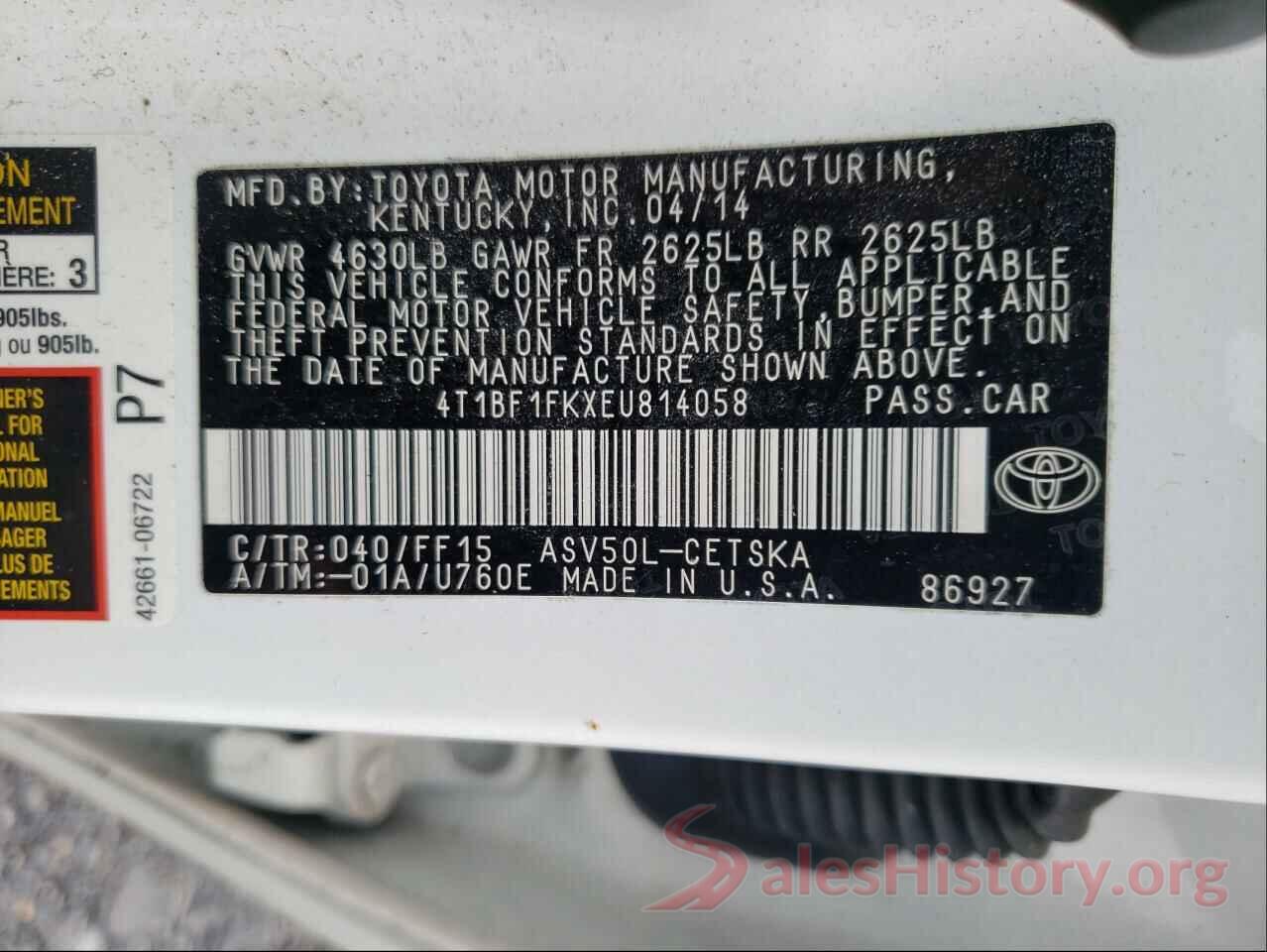 4T1BF1FKXEU814058 2014 TOYOTA CAMRY