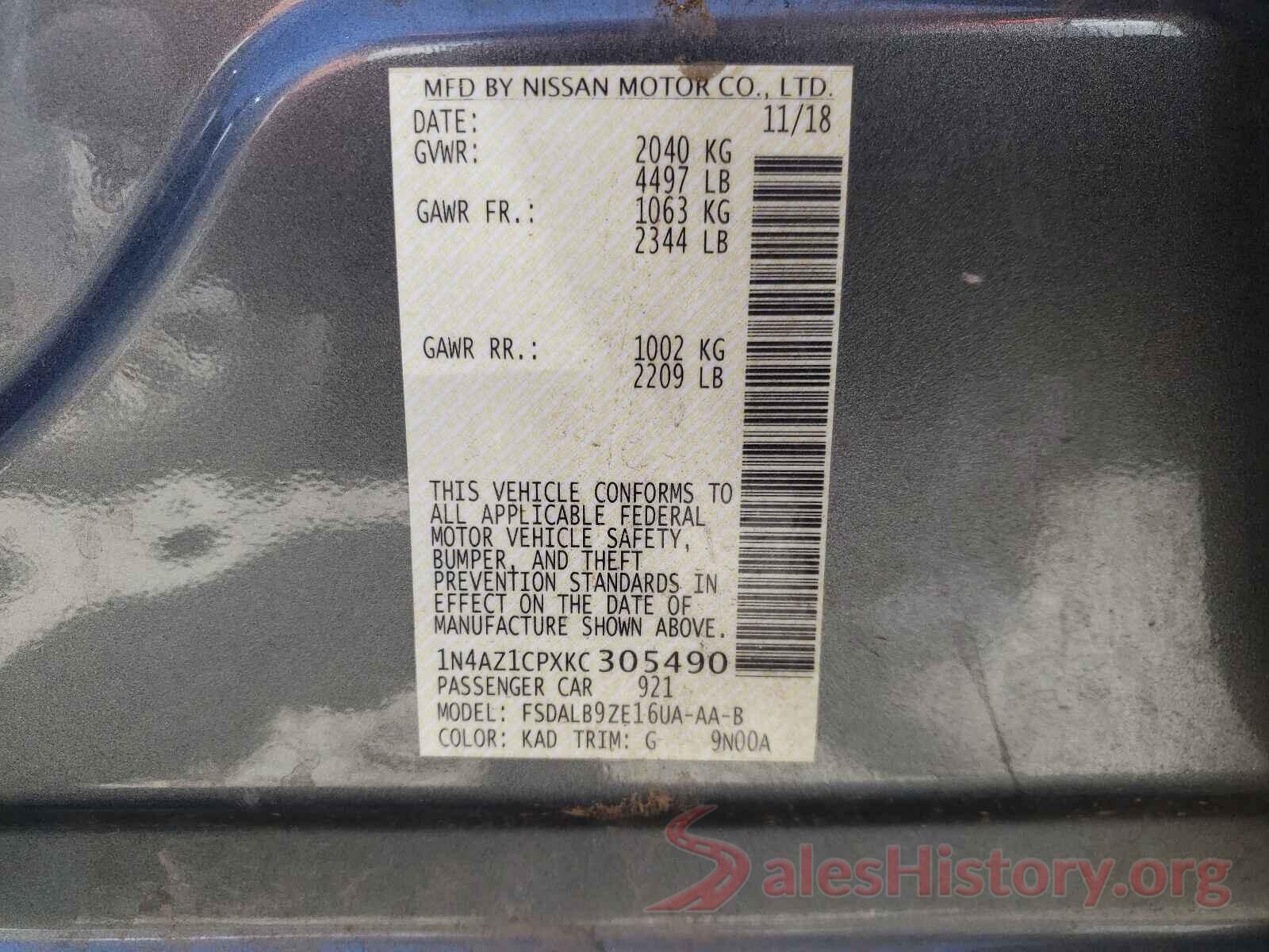 1N4AZ1CPXKC305490 2019 NISSAN LEAF