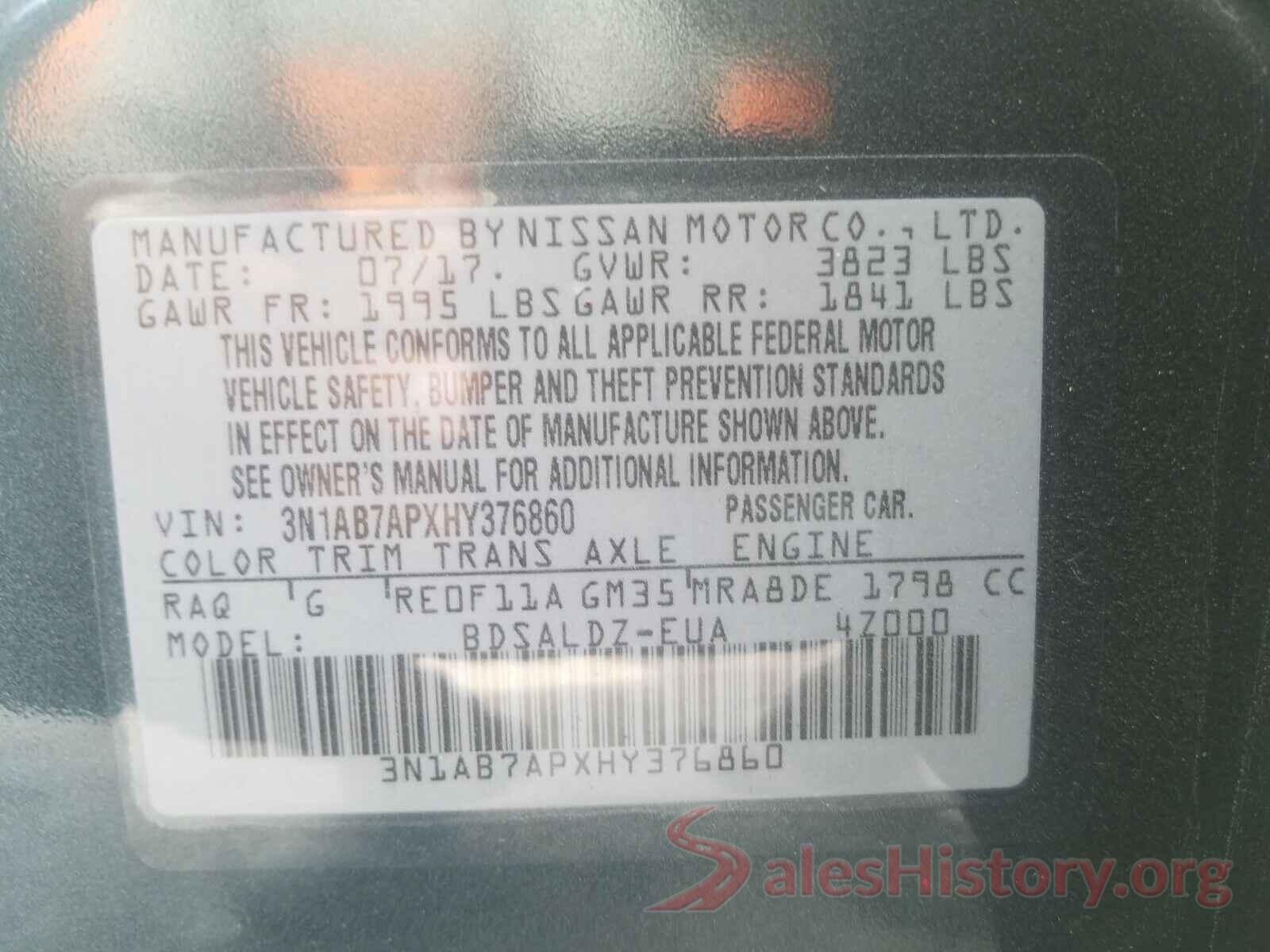 3N1AB7APXHY376860 2017 NISSAN SENTRA