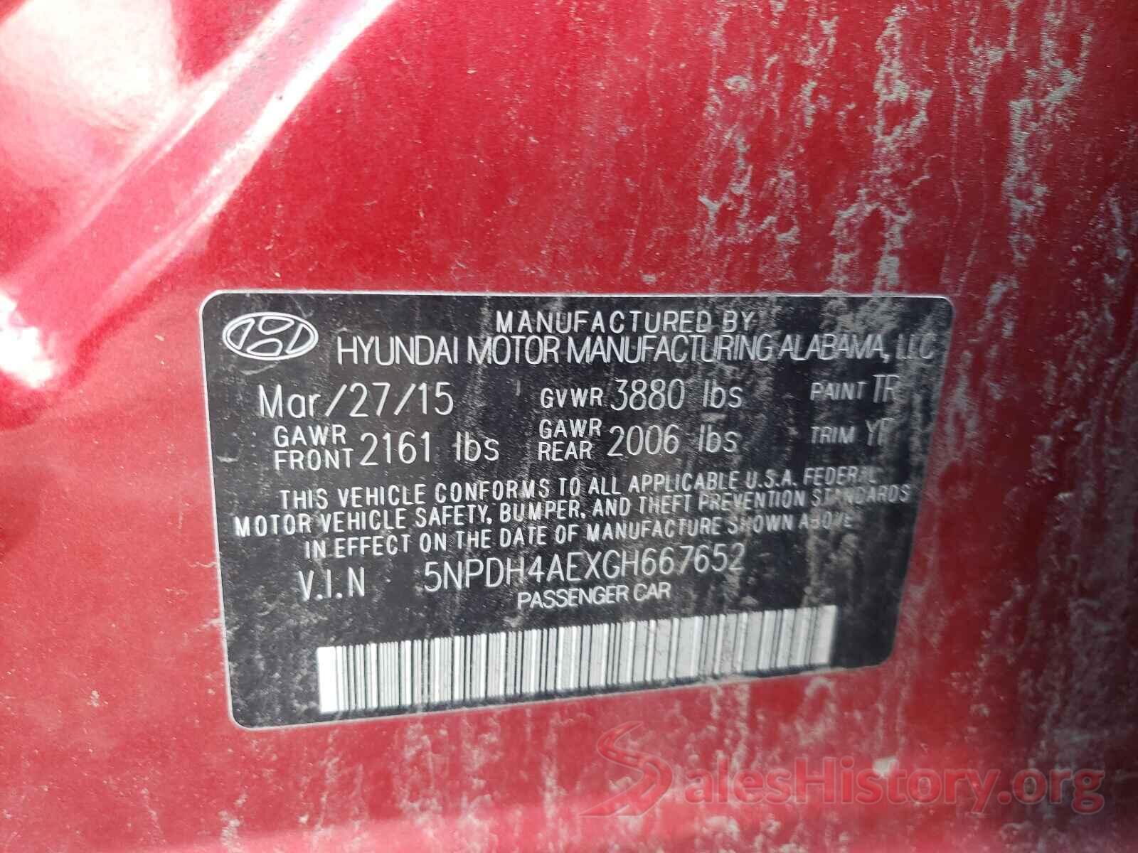 5NPDH4AEXGH667652 2016 HYUNDAI ELANTRA