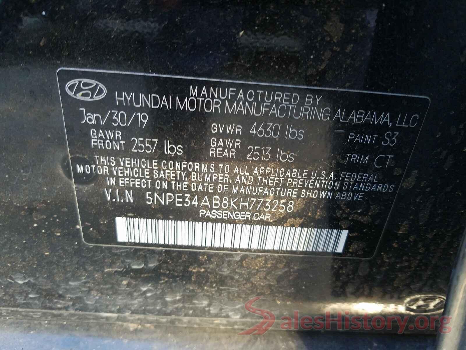 5NPE34AB8KH773258 2019 HYUNDAI SONATA