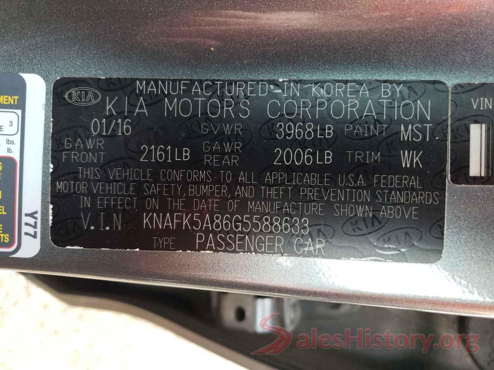 KNAFK5A86G5588633 2016 KIA FORTE