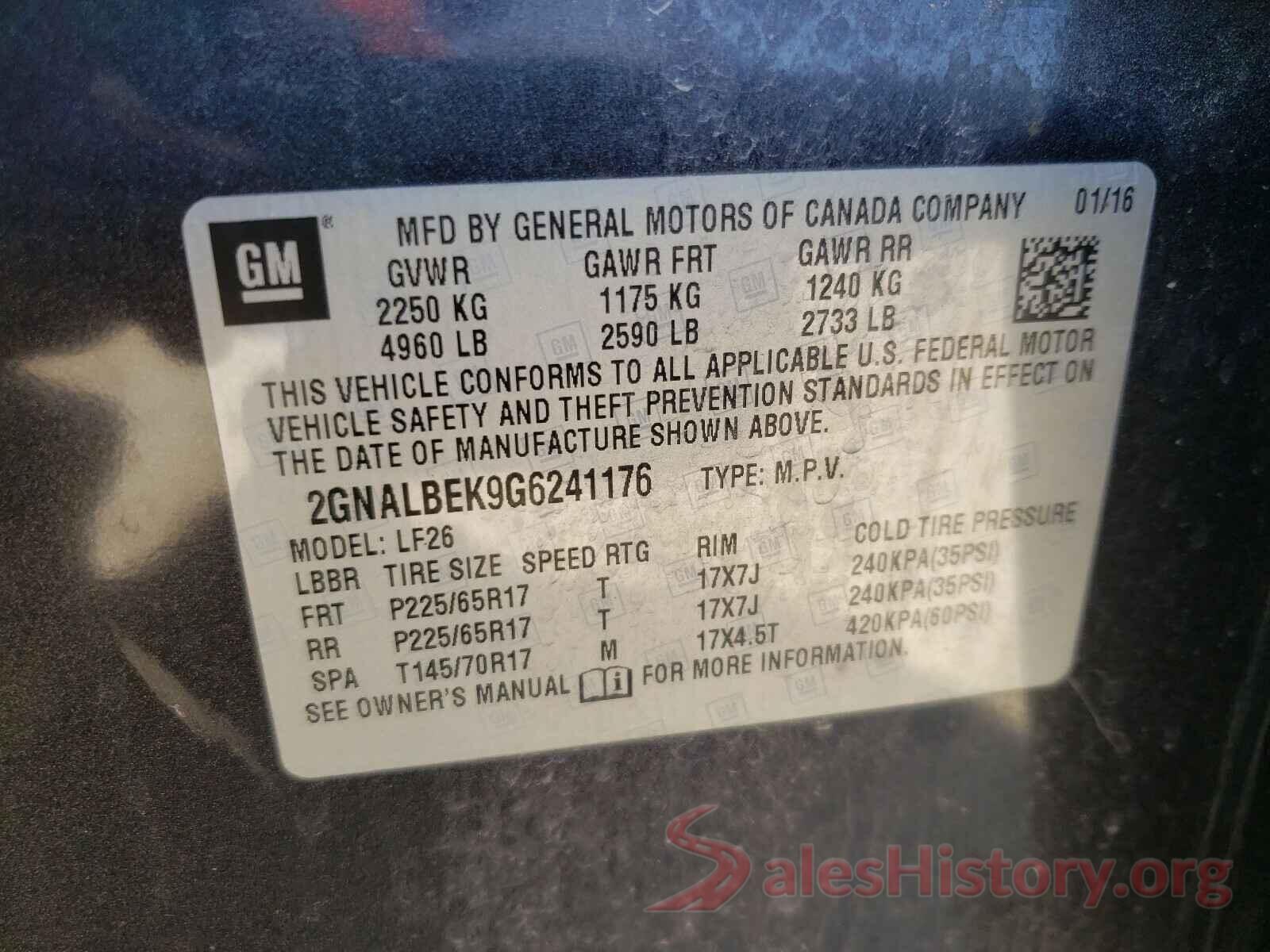 2GNALBEK9G6241176 2016 CHEVROLET EQUINOX