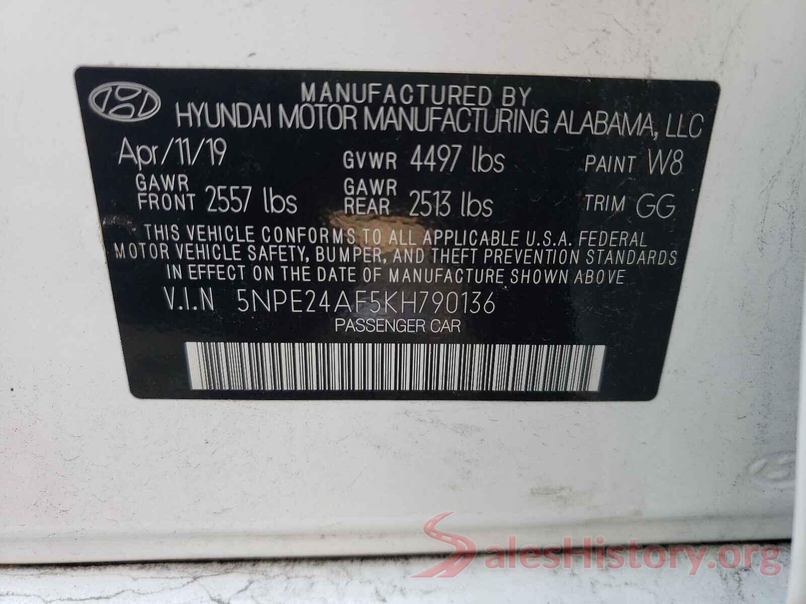 5NPE24AF5KH790136 2019 HYUNDAI SONATA