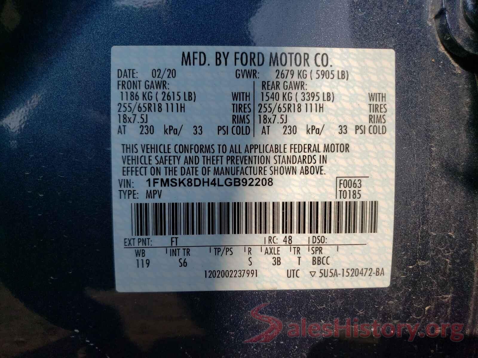 1FMSK8DH4LGB92208 2020 FORD EXPLORER