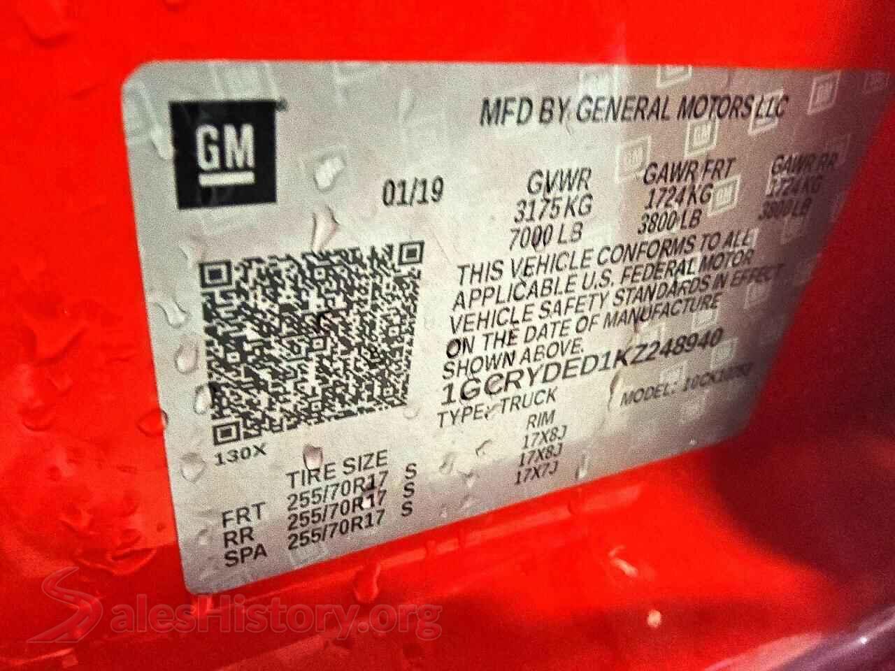 2019 CHEVROLET SILVERADO VIN 1GCRYDED1KZ248940, wheel and tire